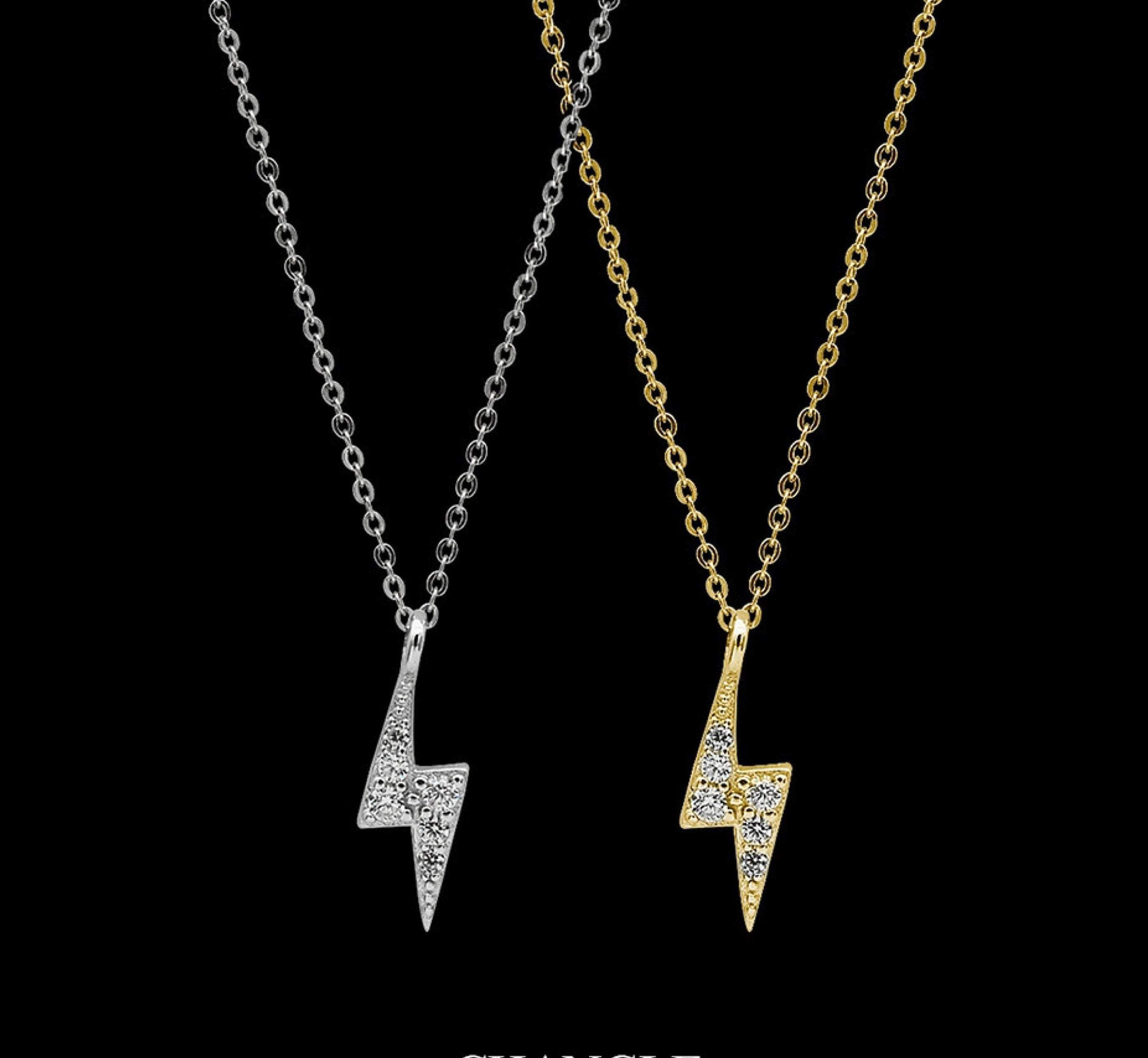Sterling Silver Lightning Bolt Necklace, Lightning Necklace, Dainty Gold Necklace, Wizard Necklace, Spark Necklace, Cute Necklace, S925 Gift LATUKI