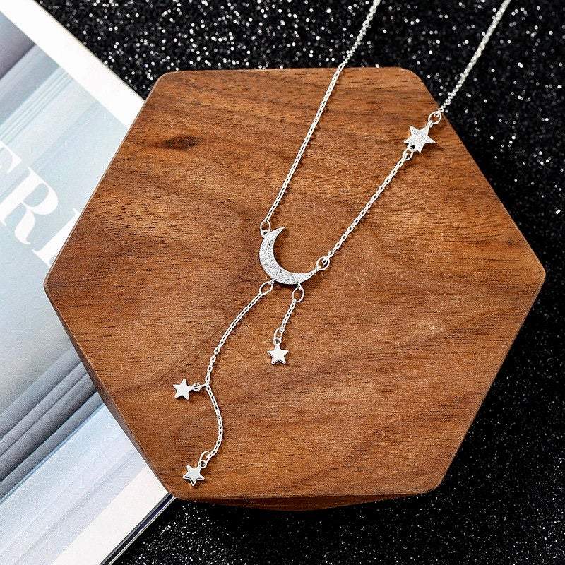 Sterling Silver Moon Necklace, Moon and Star Necklace, Celestial Jewelry, 925 Silver Necklace, Dainty Necklace, Charm Necklace, Gift For her LATUKI