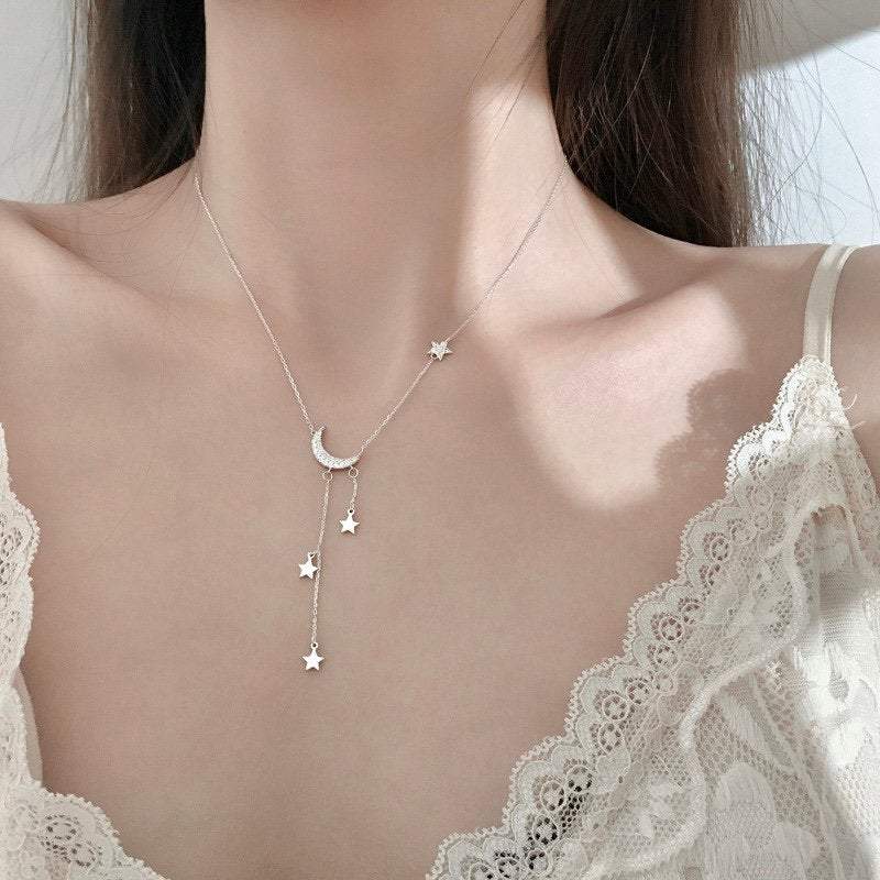 Sterling Silver Moon Necklace, Moon and Star Necklace, Celestial Jewelry, 925 Silver Necklace, Dainty Necklace, Charm Necklace, Gift For her LATUKI