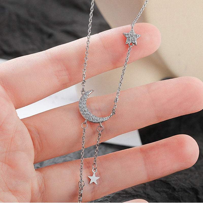 Sterling Silver Moon Necklace, Moon and Star Necklace, Celestial Jewelry, 925 Silver Necklace, Dainty Necklace, Charm Necklace, Gift For her LATUKI