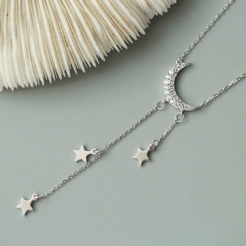 Sterling Silver Moon Necklace, Moon and Star Necklace, Celestial Jewelry, 925 Silver Necklace, Dainty Necklace, Charm Necklace, Gift For her LATUKI