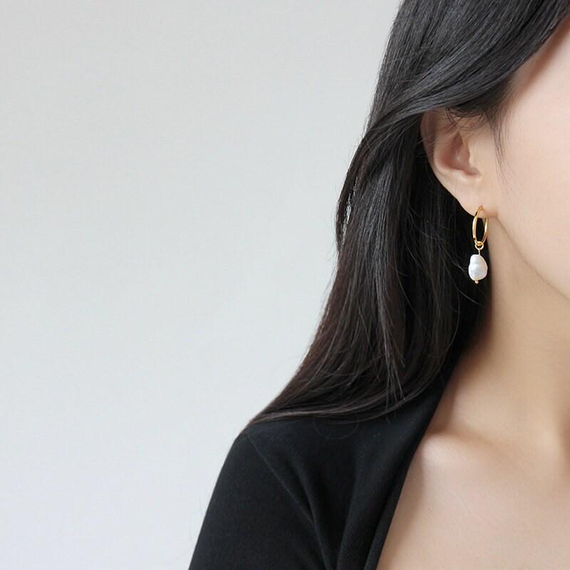 Sterling Silver Natural Baroque Pearl Dangle & Drop Earrings, Freshwater Irregular Pearls, Pearl Earrings, Wedding Hoop Earrings, Gift LATUKI