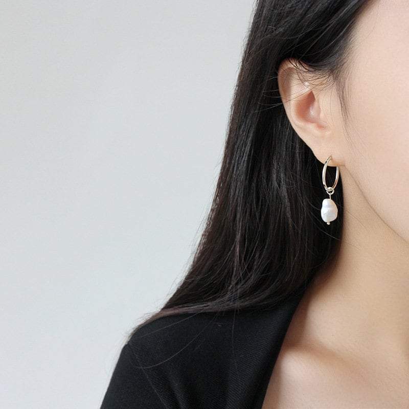 Sterling Silver Natural Baroque Pearl Dangle & Drop Earrings, Freshwater Irregular Pearls, Pearl Earrings, Wedding Hoop Earrings, Gift LATUKI