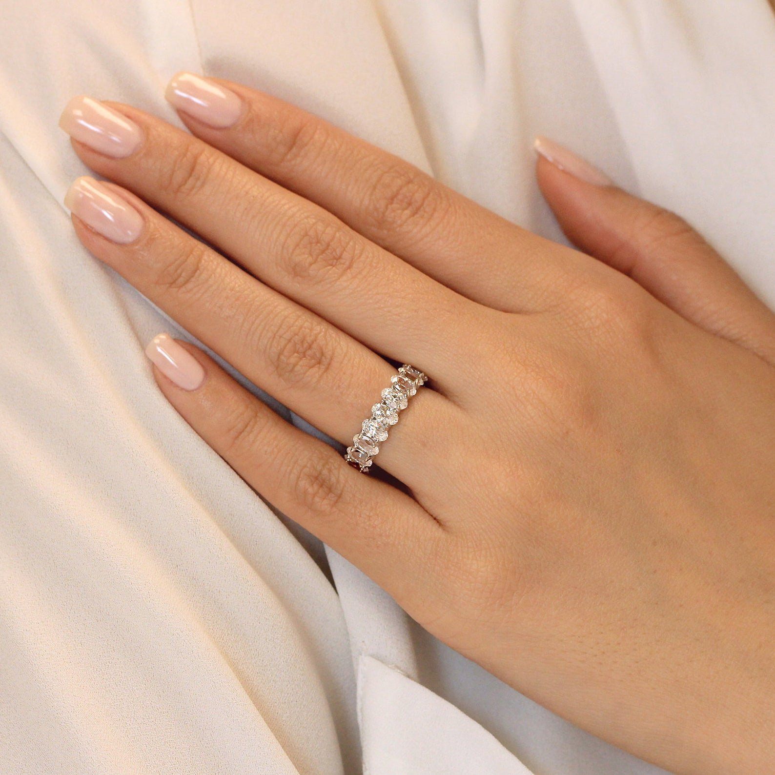 Sterling Silver Oval Cut Eternity Band, Eternity Ring, Stacking Ring, For Her, Wedding Band, Engagement Band, Diamond Ring Band, Silver Band LATUKI
