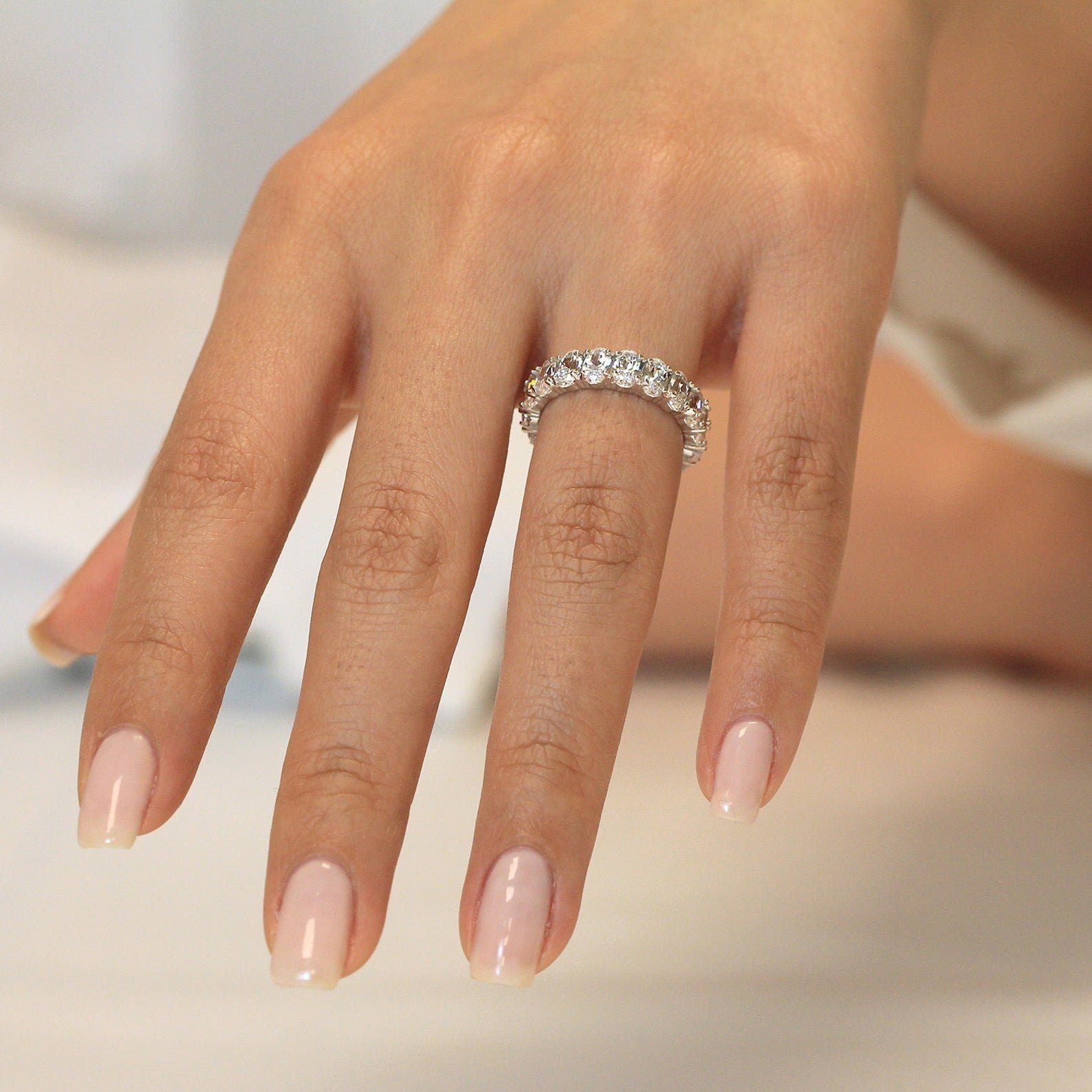 Sterling Silver Oval Cut Eternity Band, Eternity Ring, Stacking Ring, For Her, Wedding Band, Engagement Band, Diamond Ring Band, Silver Band LATUKI