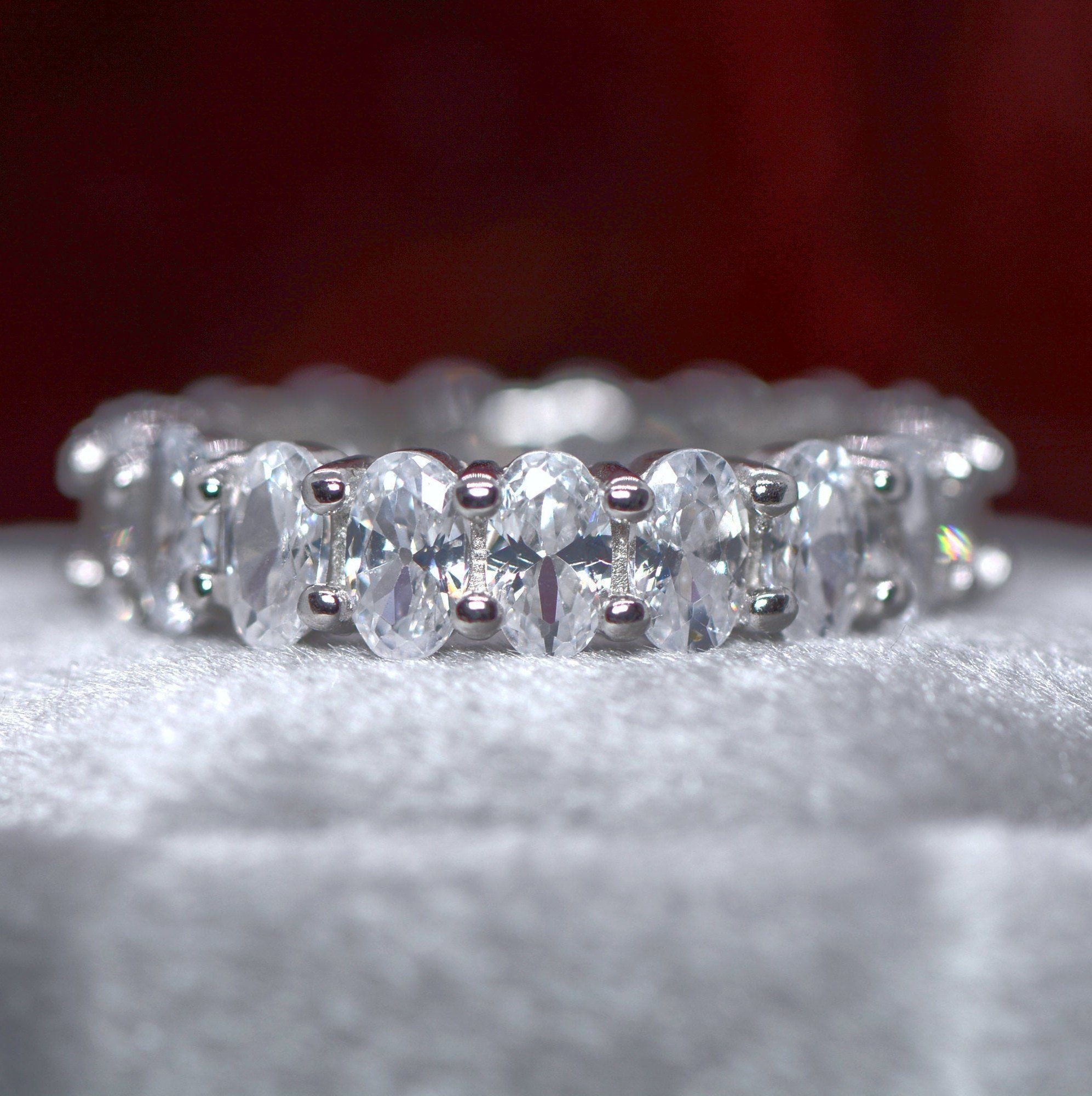 Sterling Silver Oval Cut Eternity Band, Eternity Ring, Stacking Ring, For Her, Wedding Band, Engagement Band, Diamond Ring Band, Silver Band LATUKI