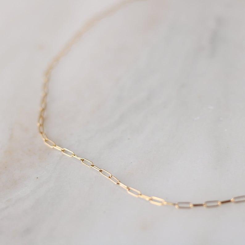 Sterling Silver Paperclip Chain Necklace, Dainty Gold Choker, Layering Necklace, Rectangle Chain Choker, Paperclip Necklace Gold, 925 Silver LATUKI
