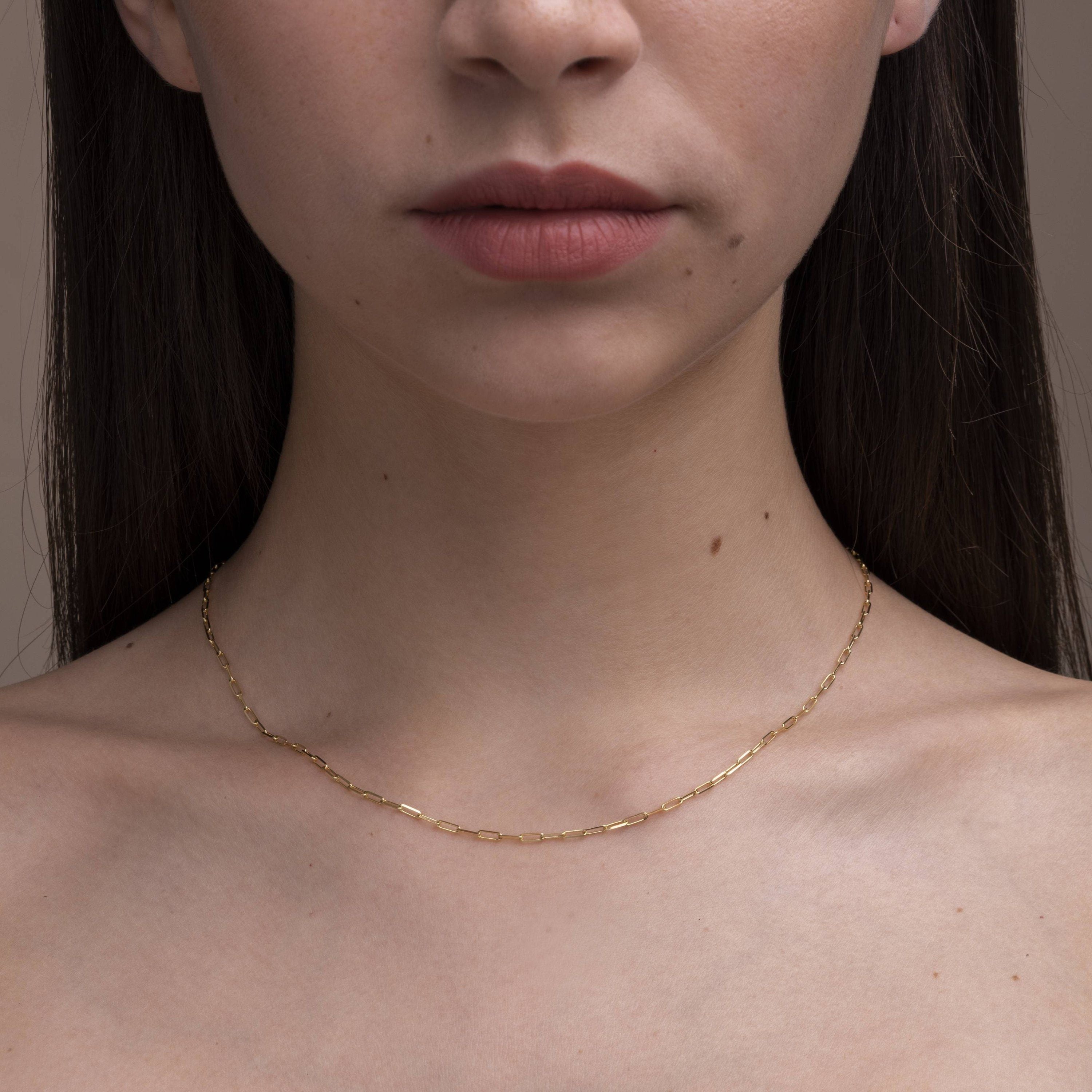 Sterling Silver Paperclip Chain Necklace, Dainty Gold Choker, Layering Necklace, Rectangle Chain Choker, Paperclip Necklace Gold, 925 Silver LATUKI