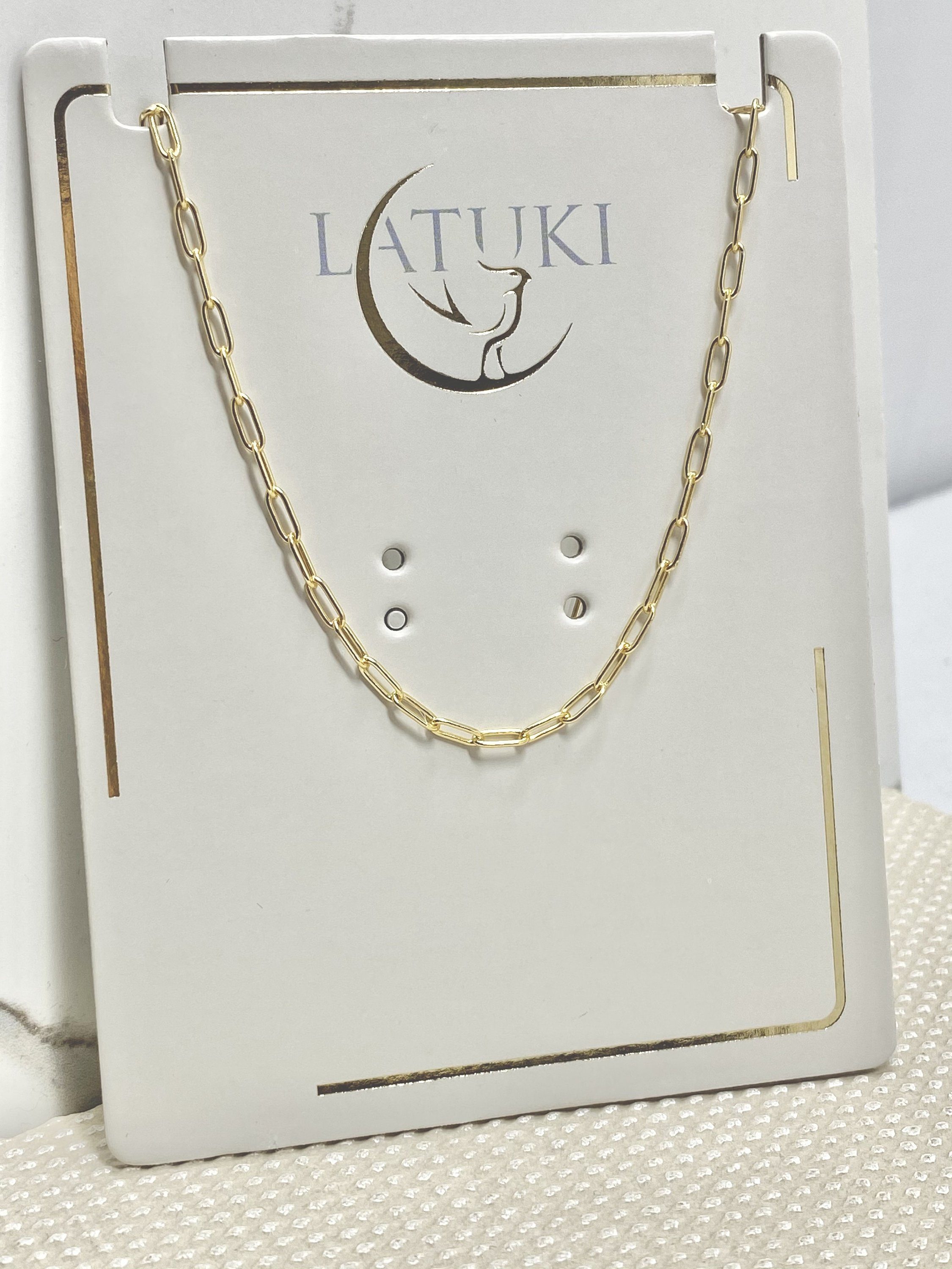 Sterling Silver Paperclip Chain Necklace, Dainty Gold Choker, Layering Necklace, Rectangle Chain Choker, Paperclip Necklace Gold, 925 Silver LATUKI