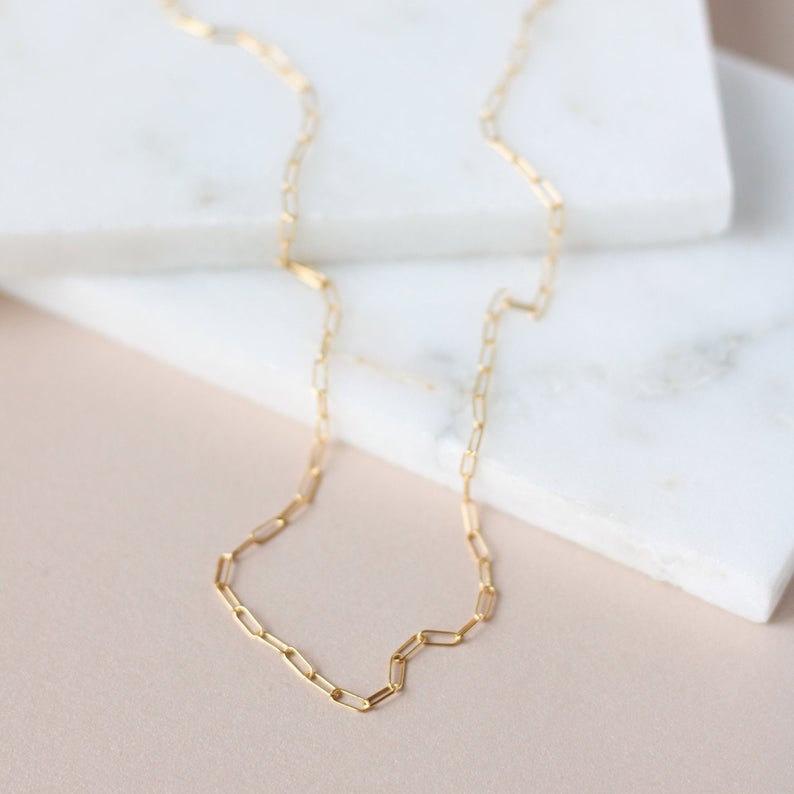 Sterling Silver Paperclip Chain Necklace, Dainty Gold Choker, Layering Necklace, Rectangle Chain Choker, Paperclip Necklace Gold, 925 Silver LATUKI