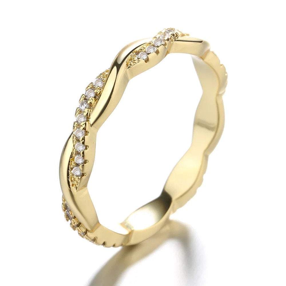 Sterling Silver Twisted Ring, 18K Gold, Twist Ring, Stacking Ring, Weaving Braid Ring, Twist Vine Ring, CZ Ring, Double Twist Ring,Rope Ring LATUKI