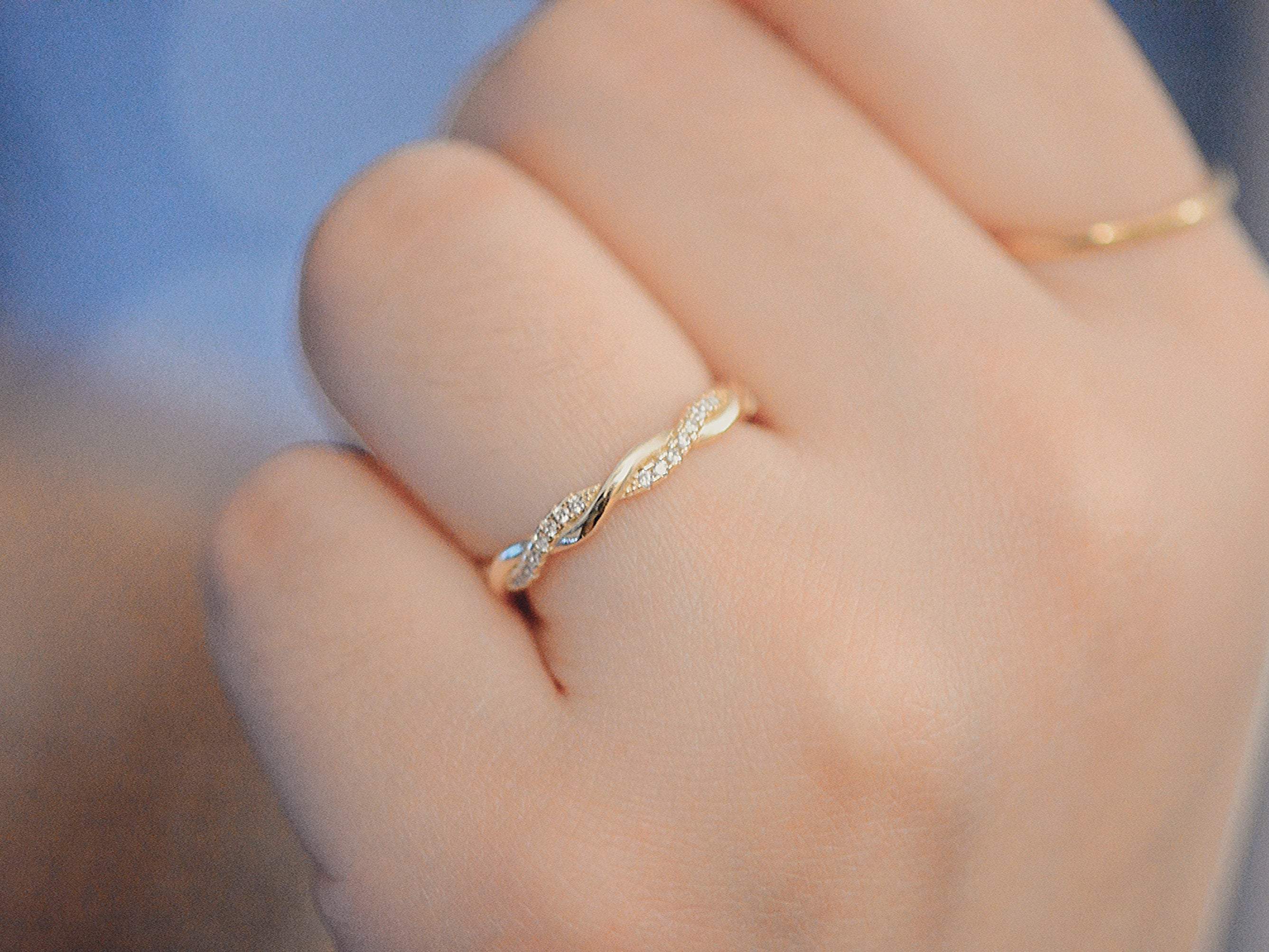 Sterling Silver Twisted Ring, 18K Gold, Twist Ring, Stacking Ring, Weaving Braid Ring, Twist Vine Ring, CZ Ring, Double Twist Ring,Rope Ring LATUKI