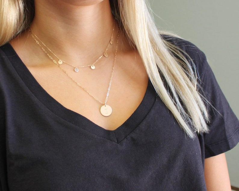 Tiny Disc Choker, Dainty Necklace, Sterling Silver, Layering Necklace, Minimalist Jewelry, Tiny Coins, Little Disc, Coin Layered Necklace LATUKI