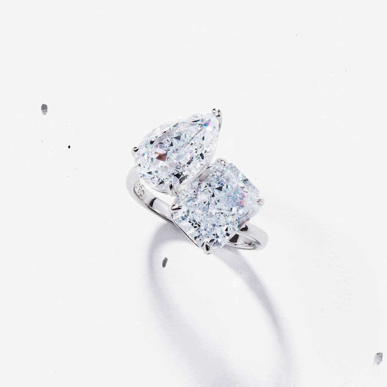 Two Stone Swarovski CZ Ring, Radiant & Pear Cut Ring, Statement Ring, Sterling Silver Ring, Stacking Ring, Promise Ring, Crystal Ring, Gift LATUKI