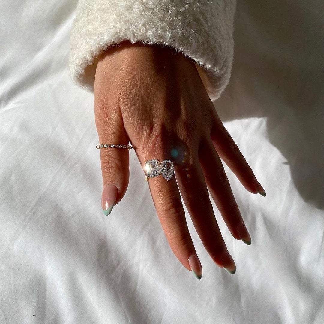 Two Stone Swarovski CZ Ring, Radiant & Pear Cut Ring, Statement Ring, Sterling Silver Ring, Stacking Ring, Promise Ring, Crystal Ring, Gift LATUKI
