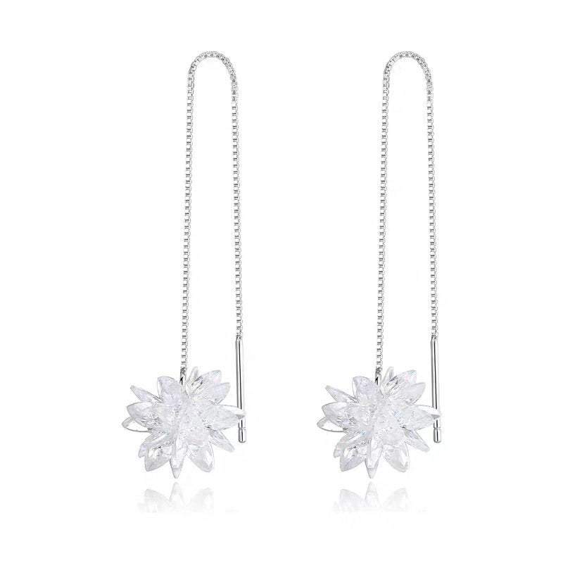 White Flower Threader Earrings, Dainty Jewelry, Cute Earrings, Gift For Her, Modern Jewelry, Unique Earrings, Sterling Silver Earrings LATUKI