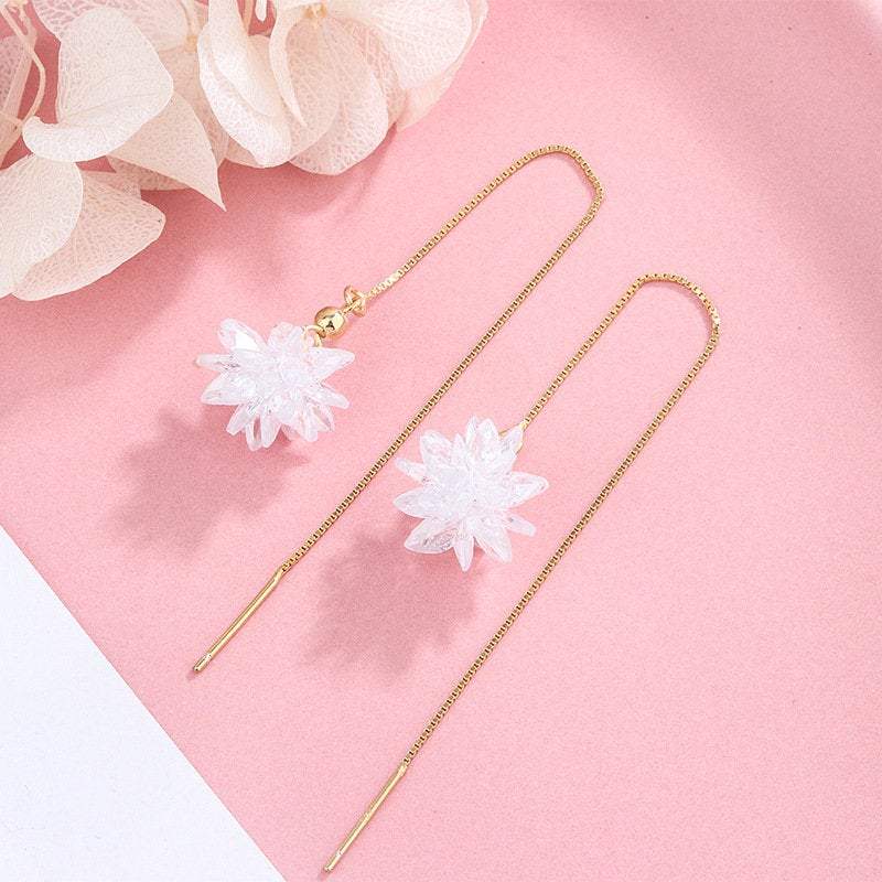 White Flower Threader Earrings, Dainty Jewelry, Cute Earrings, Gift For Her, Modern Jewelry, Unique Earrings, Sterling Silver Earrings LATUKI