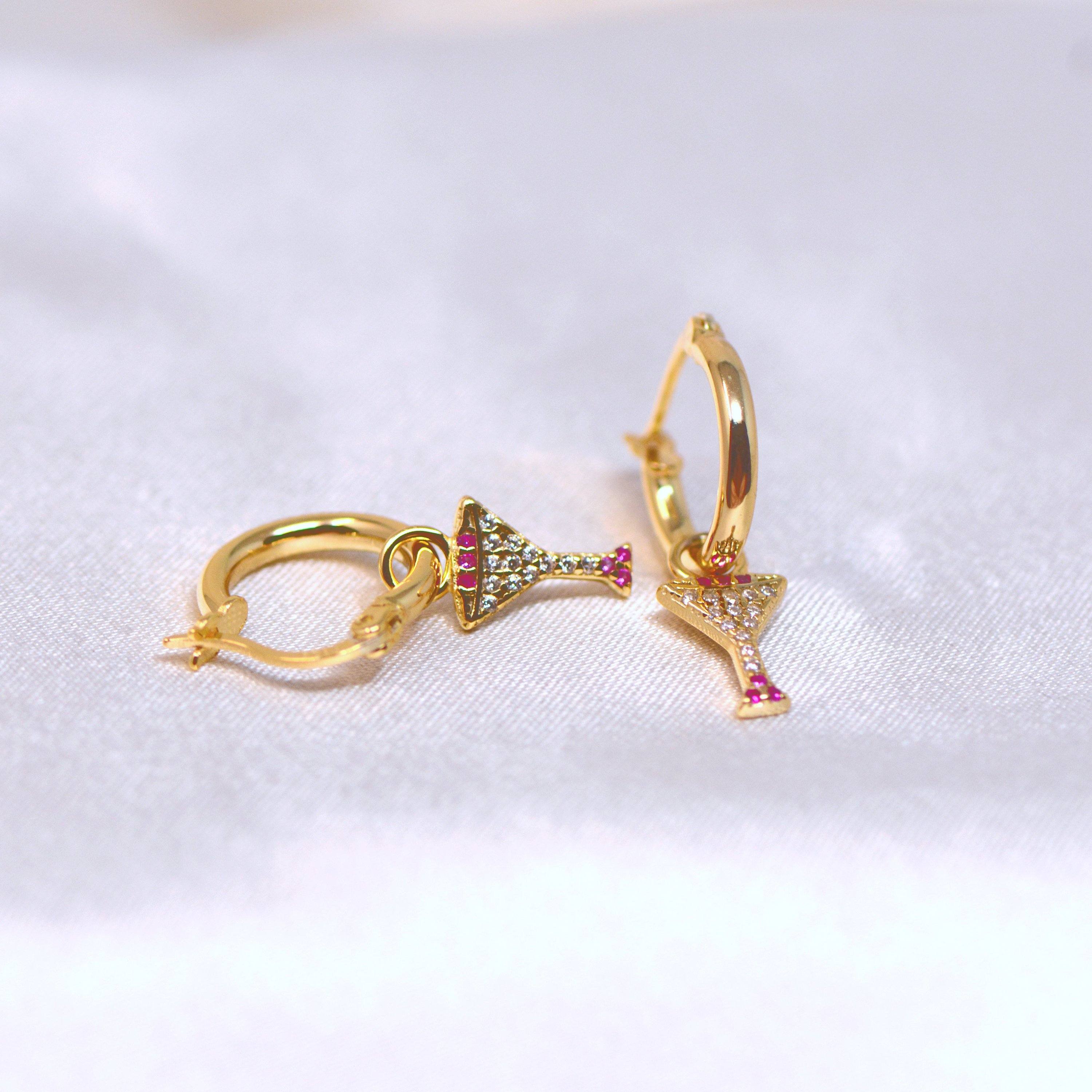 Wine Glass Hoop Earrings, Small Hoop Earrings, Huggie Hoop Earrings, Gold Charm Earring, summer jewellery, LATUKI