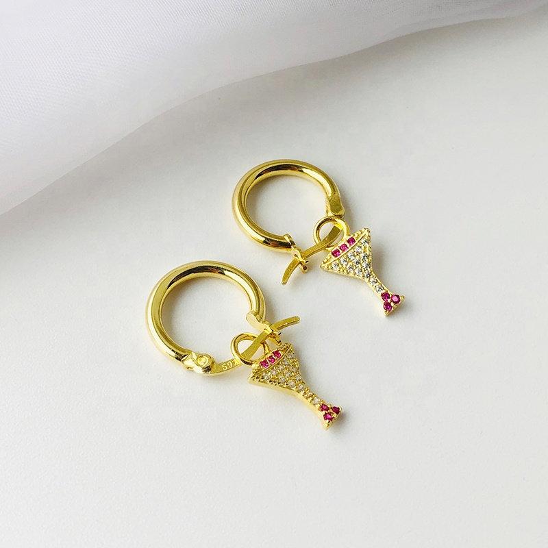 Wine Glass Hoop Earrings, Small Hoop Earrings, Huggie Hoop Earrings, Gold Charm Earring, summer jewellery, LATUKI