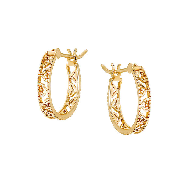 14k Golden Elegance French Hollow Earrings , fog gold hollow earrings, small fragrant earrings, original design, give her a gift 