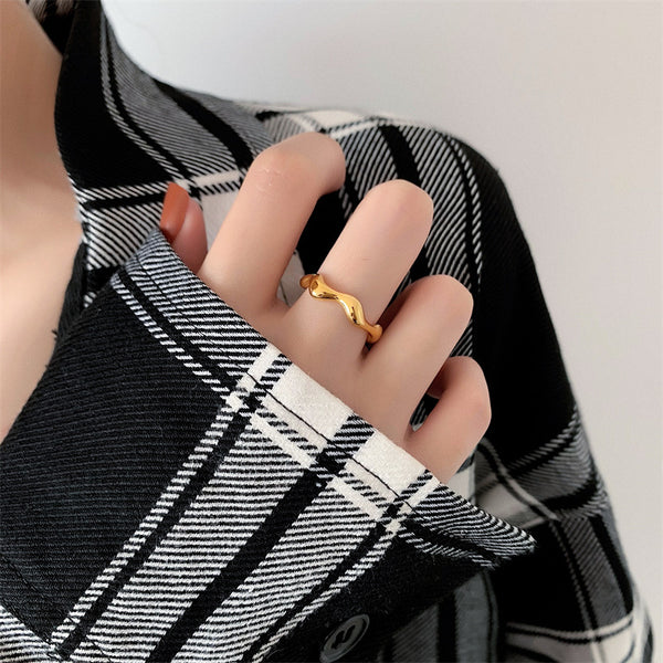 Gold Thick Wave Ring, Ocean Wave Band, Zigzag Ring, Minimalist Ring, Thick Chevron Wave Band, Dainty Waves Ring , wave ring