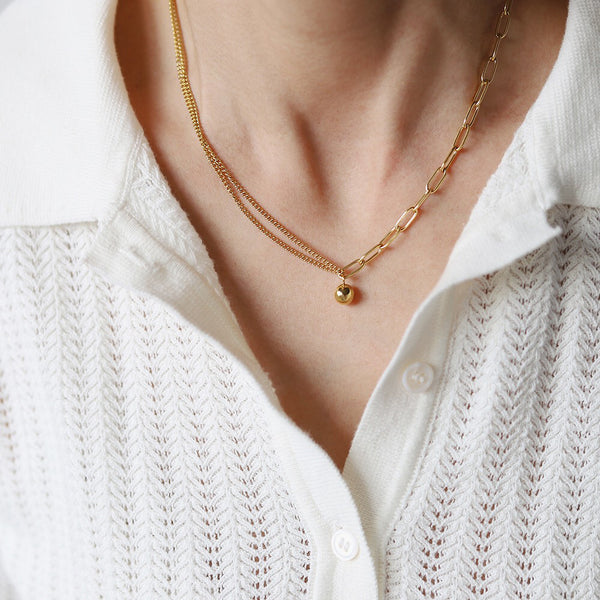 18k Gold Ball Pendant Necklace, Gold Chain Link Necklace, Minimalist Gold Necklace, Gold Pendant Necklace, Dainty Gold Necklace, Minimalist