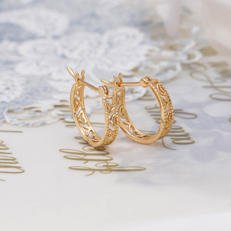 14k Golden Elegance French Hollow Earrings , fog gold hollow earrings, small fragrant earrings, original design, give her a gift 