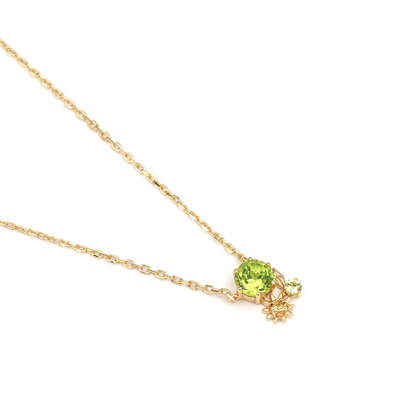 14K Olive Grove Elegance 925 Silver Necklace, Delicate Necklace, Minimalist Necklace，give her a gift, Peridot Necklace , Cluster Chain , Mom Necklace , chain necklace , Gold Chain Necklace , Minimalist necklace  ,dainty gold necklace  ,14K gold necklace  ,gold plated necklace ,dainty necklace