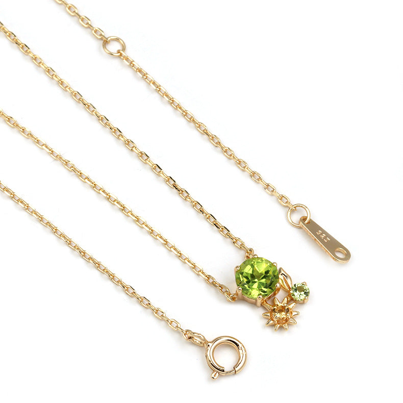 14K Olive Grove Elegance 925 Silver Necklace, Delicate Necklace, Minimalist Necklace，give her a gift, Peridot Necklace , Cluster Chain , Mom Necklace , chain necklace , Gold Chain Necklace , Minimalist necklace  ,dainty gold necklace  ,14K gold necklace  ,gold plated necklace ,dainty necklace