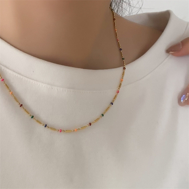 rainbow necklace, 18k gold necklace , 18k gold ball chain necklace, 18k gold beaded necklace, Beads Necklace, Colorful Link Necklace