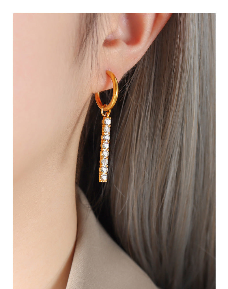 Zircon Paved Square Bar Earrings ,Hoop Bar Earrings, Dangle Earring, Rectangular Bar Earrings horizontal bar earrings, dangle bar earrings