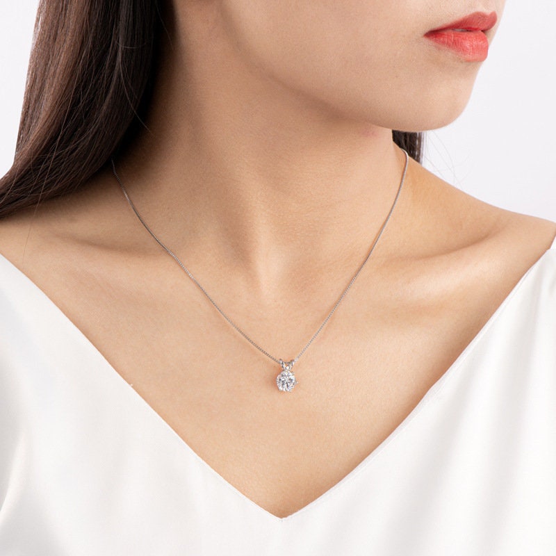 1 CT Moissanite Necklace, 14K Gold Round Cut Moissanite Necklace, Sterling Silver Necklace, Moissanite Necklace, Mothers Day Gift, Necklace LATUKI 