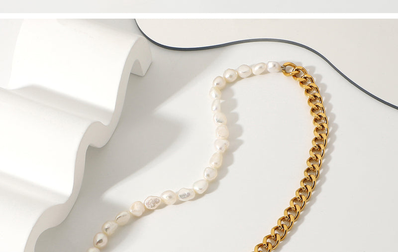  cuban link chain with pendant-Pearl Buckle Cuban Chain Necklace- bling cuban link chain- pearl necklace