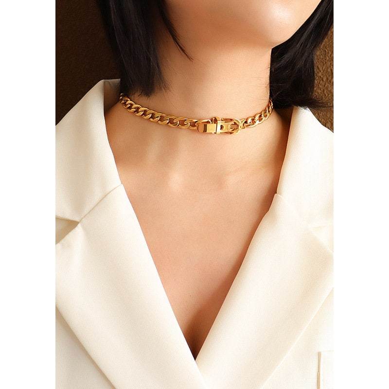 18K GOLD FILLED Choker Collar Necklace, Buckle Chain Necklace, Gold Neck Cuff, Choker Necklace, Minimalist Gold Necklace, Gold Necklace LATUKI 