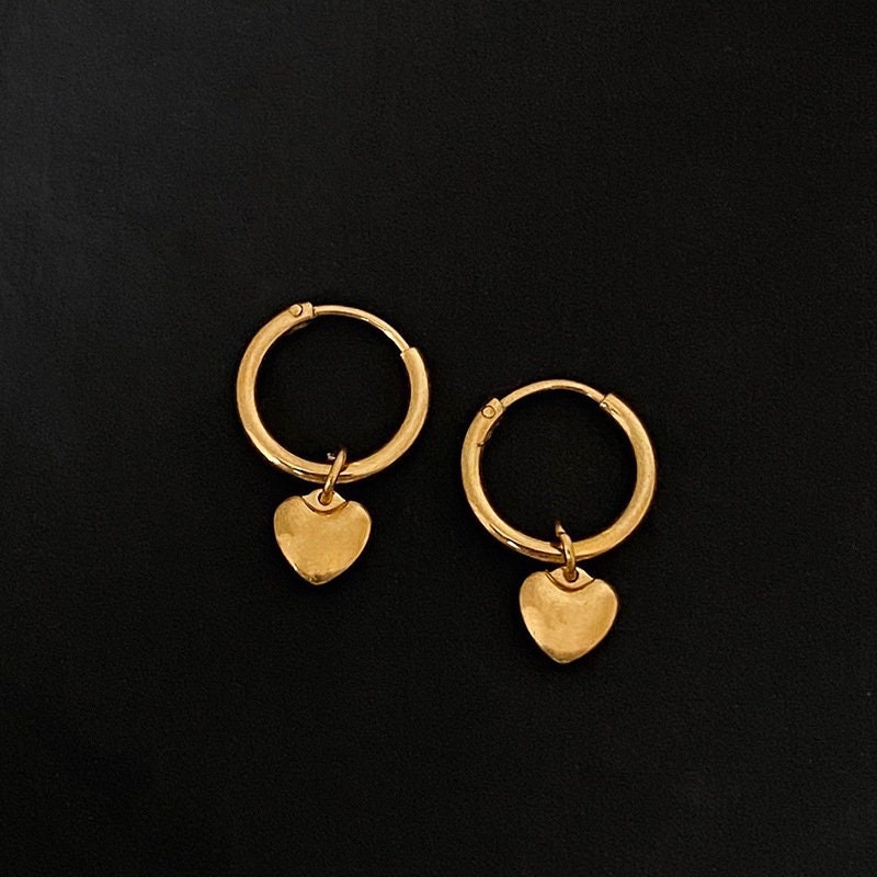 18K GOLD FILLED Heart Earrings,Dainty Heart Earrings, Dangle Heart Earrings, Mini Heart Earrings, Gift For Her, Mothers Day Gift, Waterproof LATUKI 