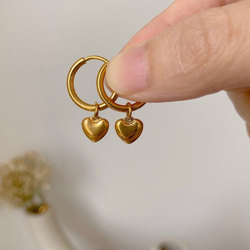 18K GOLD FILLED Heart Earrings,Dainty Heart Earrings, Dangle Heart Earrings, Mini Heart Earrings, Gift For Her, Mothers Day Gift, Waterproof LATUKI 