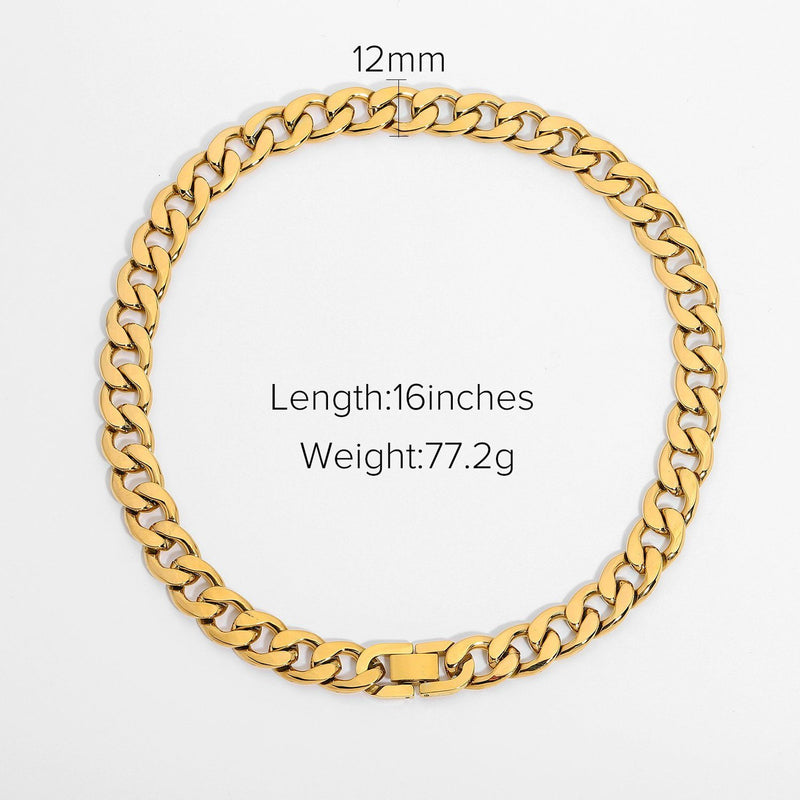 Chunky Cuban Chain GOLD FILLED Necklace, Curb Chain Necklace, 18K Gold Chain Necklace, 12mm Thick Chain, Chain Necklace, Layered Necklace. LATUKI 