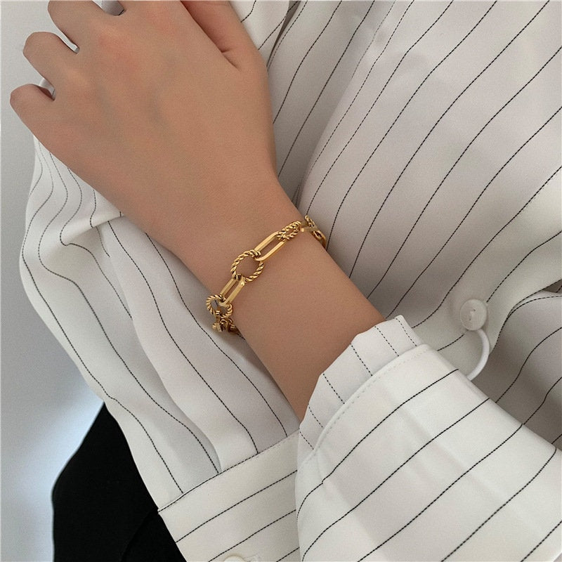 Chunky Gold Long Link Bracelet, Gold Filled Paper Clip Bracelet, Statement Bracelet, Everyday Layering Bracelet, WATERPROOF, ANTI-TARNISH LATUKI 