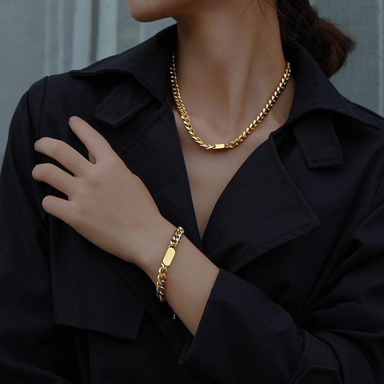 Cuban Chain 18K GOLD FILLED Bracelet, Curb Chain Bracelet, 18K Gold Chain Bracelet, Thick Chain, Chunky Chain Bracelet, Layered Bracelet LATUKI 