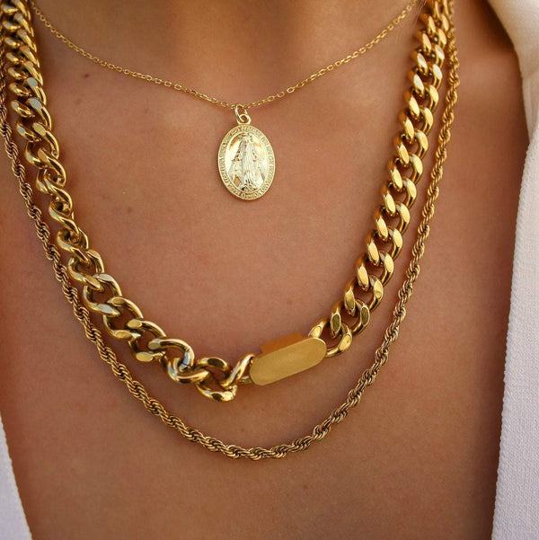 Cuban Chain GOLD FILLED Necklace, Curb Chain Necklace, 18K Gold Chain Necklace, Thick Chain, Chunky Chain Necklace, Layered Necklace Set LATUKI 