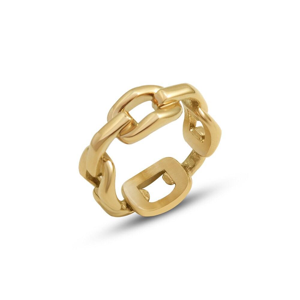 Cuban Chain Ring, 18K Gold Filled Ring, Statement Ring, Gold Ring, Chunky Ring, Bold Ring, Chain Ring, Gift For Her, Silver Link Chain Ring. LATUKI 