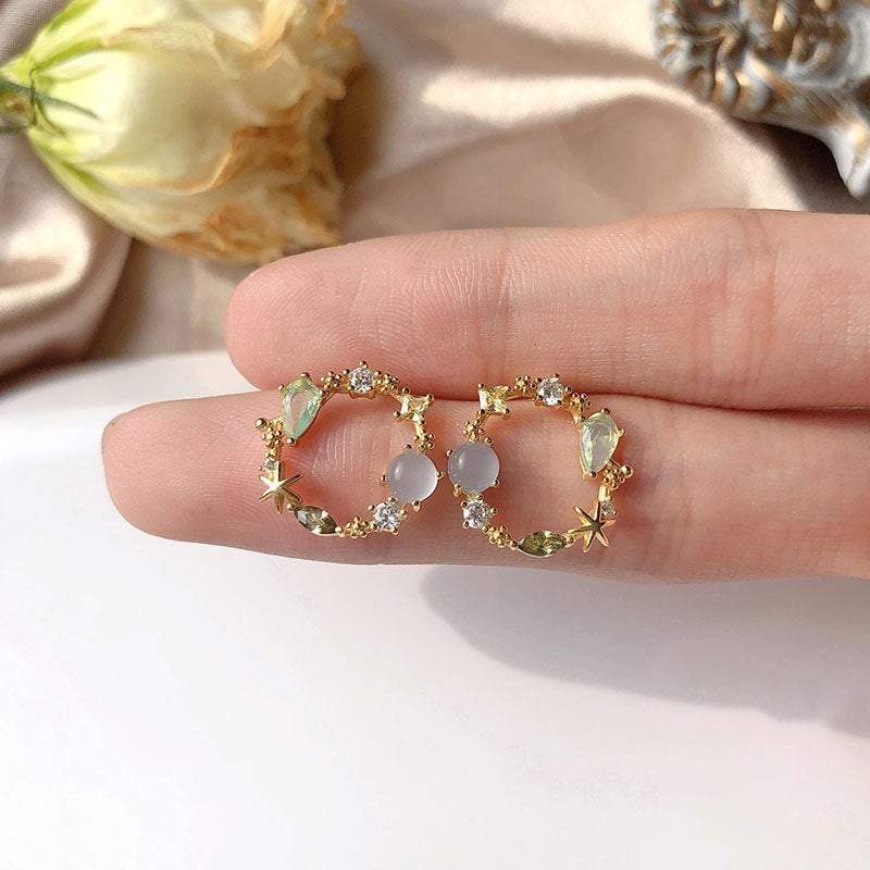 Dainty Circular Gemstone Stud Earrings, Sterling Silver Stud Earrings, Gift for Her, Minimalist Jewelry, Dainty Earrings, Handmade Jewelry LATUKI 