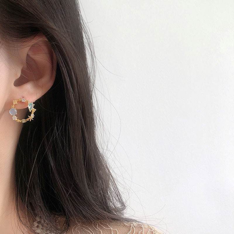 Dainty Circular Gemstone Stud Earrings, Sterling Silver Stud Earrings, Gift for Her, Minimalist Jewelry, Dainty Earrings, Handmade Jewelry LATUKI 