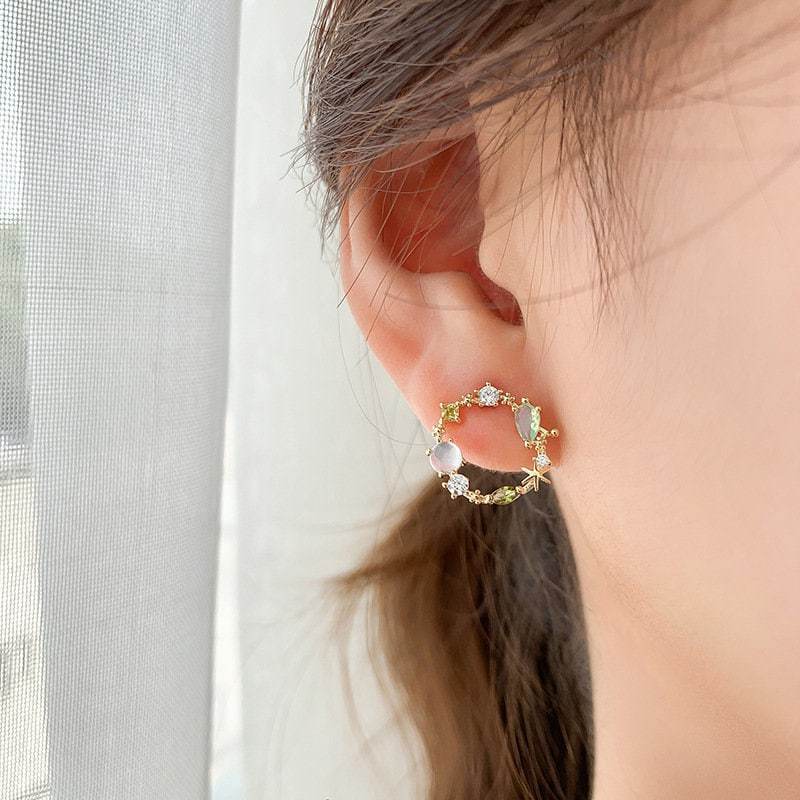 Dainty Circular Gemstone Stud Earrings, Sterling Silver Stud Earrings, Gift for Her, Minimalist Jewelry, Dainty Earrings, Handmade Jewelry LATUKI 