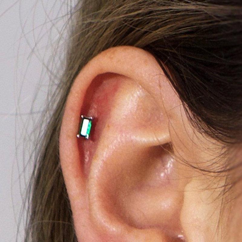 Emerald Studs earrings, Stud Earrings, Tiny Stud Earrings, Baguette Earrings, Cartilage earrings, 18k gold, Helix earrings, Gift for her 925 LATUKI 