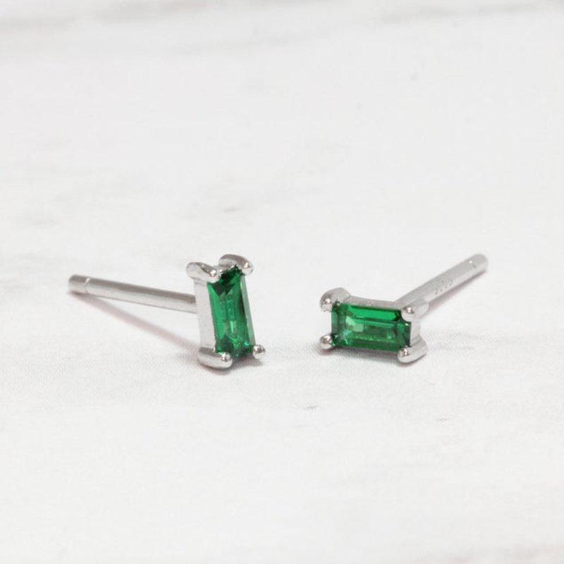 Emerald Studs earrings, Stud Earrings, Tiny Stud Earrings, Baguette Earrings, Cartilage earrings, 18k gold, Helix earrings, Gift for her 925 LATUKI 