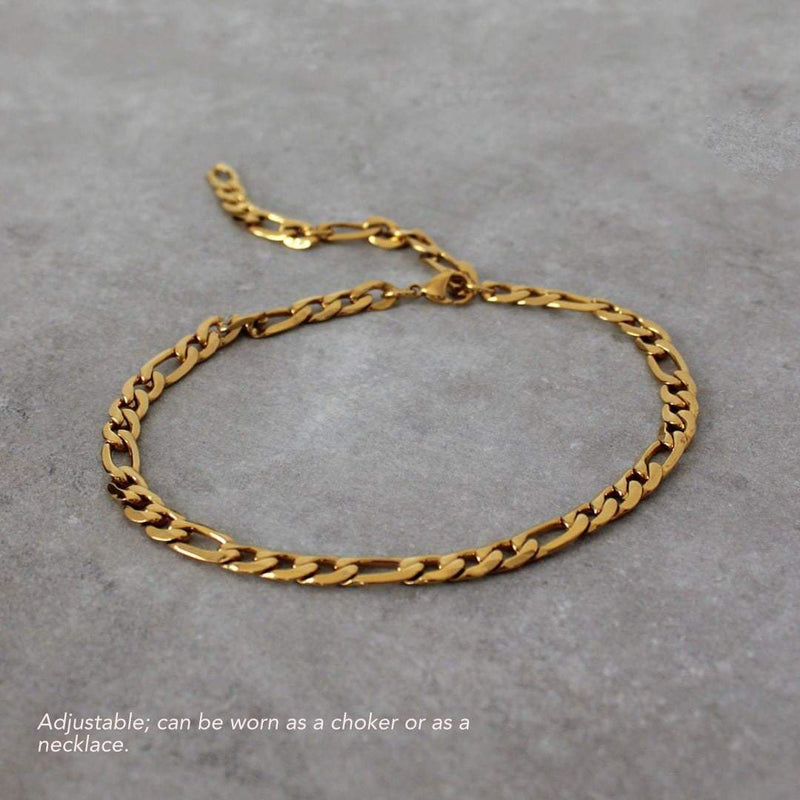 Figaro Chain Link Choker Necklace, 18K Gold Necklace, Figaro Chain Necklace, Choker Necklace, Thick Chain 18K Gold Layered, Chain Necklace LATUKI 