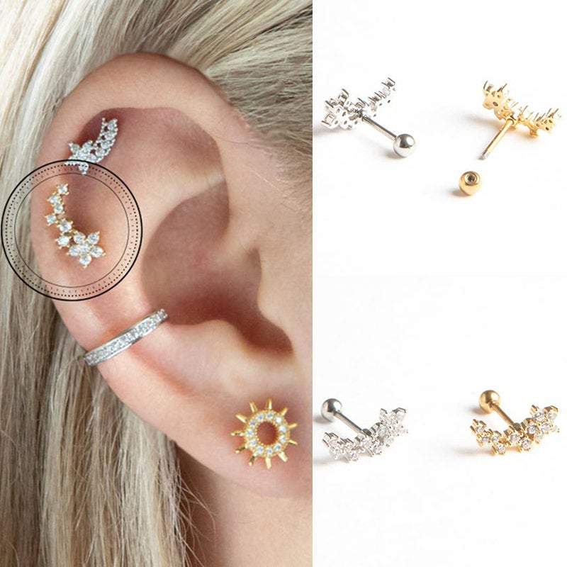 Flower Cartilage Earring, Tragus earring, dainty flower barbell, Helix Daith Conch Earring tiny cz mini Flower Tragus Earring, sterling S925 LATUKI 