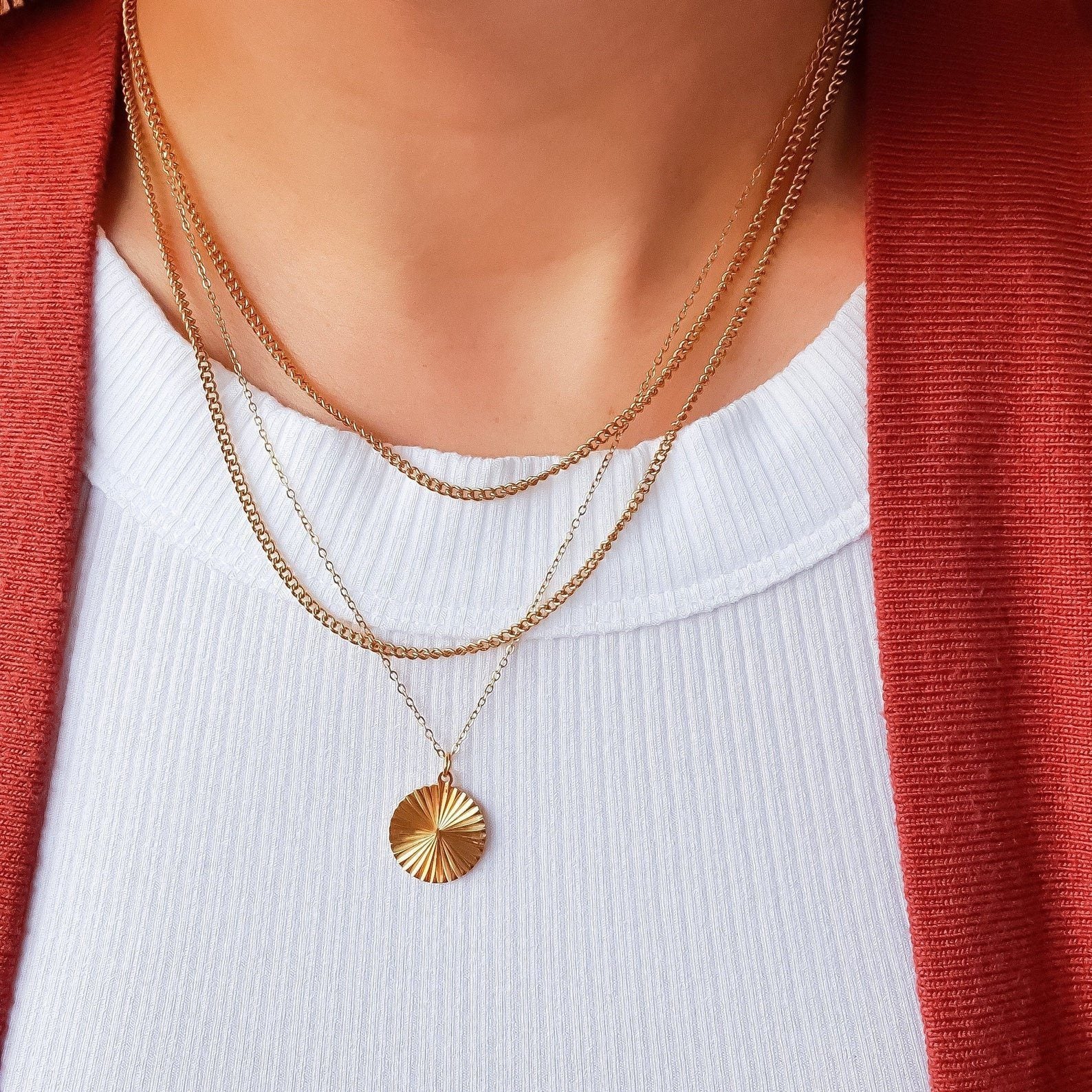 Gold Coin Charm Necklace, 18K Gold Filled Pendant Necklace, Gold Chain Necklace, Shining Sun Necklace, Coin Medallion Necklace, Gift For Her LATUKI 