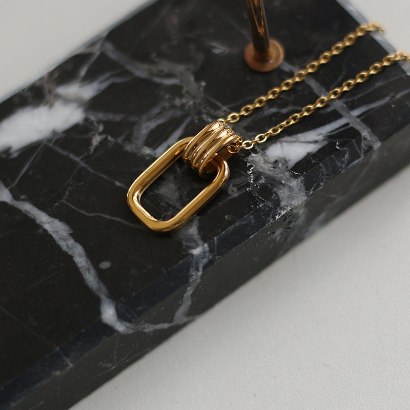 Gold French Rectangle Charm Necklace, 18K Gold Filled Pendant Necklace, Gold Chain Necklace, French Necklace, Gift For Her, Pendant Necklace LATUKI 